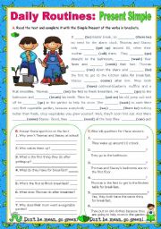 English Worksheet: Daily Routines  -  Simple Present  -  Context - Easter break
