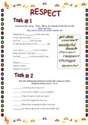 English Worksheet: Values: RESPECT SONG