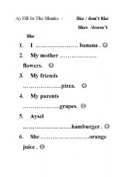 English worksheet: like/dislike