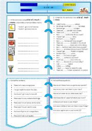 English Worksheet: MUCH MANY & ALOT OF