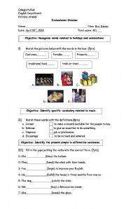 English Worksheet: simple present test/worksheet holidays and celebrations