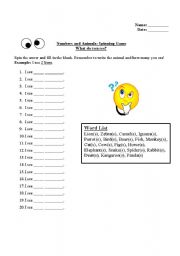 English worksheet: Fill in the blanks with how many animals you see