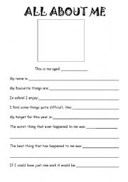 English Worksheet: all about me