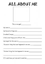 English Worksheet: all about me