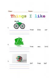 English worksheet: Things I like