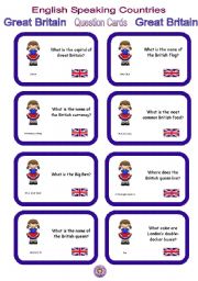 English Worksheet: English Speaking Countries - Question cards 5 - Great Britain