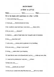 English Worksheet: much/many/a few/ a little