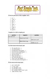 English Worksheet: PAST SIMPLE TEST