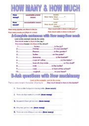 English Worksheet: how many-how much