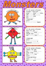 English Worksheet: MONSTERS - BODY PARTS  (editable)