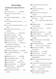 English Worksheet: since - for