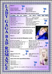 English Worksheet: LADY GAGA Bad Romance LISTENING song-based activity (FULLY EDITABLE AND KEY INCLUDED!!!)