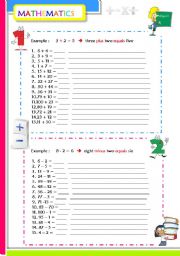 English Worksheet: addition-subtraction-multiplication-division / 2 pages ( answer key included )
