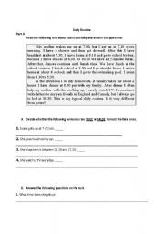 English Worksheet: Daily routine test