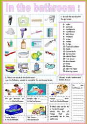 English Worksheet: in the bathroom 