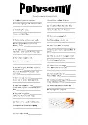 English Worksheet: Polysemy exercise