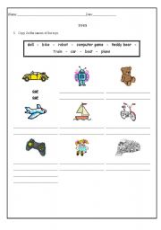 English Worksheet: Toys - Look & Write