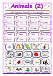 English Worksheet: Animals - matching (2/3)