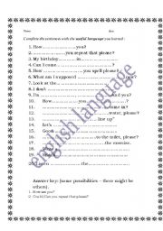 English worksheet: USEFUL LANGUAGE