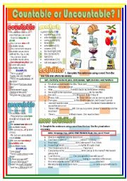 English Worksheet: Countable or Uncountable? I (1/2)