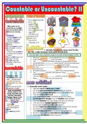 English Worksheet: Countable or Uncountable? II (2/2)