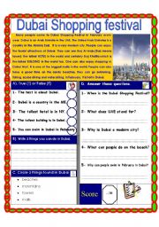 English Worksheet: Reading comprehension test. (The Dubai shopping Festival)