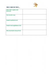 English worksheet: Food - find someone who...