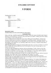 English Worksheet: 9th form English contest