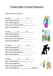 English Worksheet: Present Simple or Present  Progressive