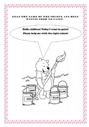 English worksheet: Help Winnie Pooh to paint