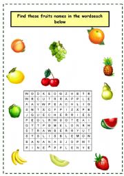English worksheet: Fuits names wordsearch