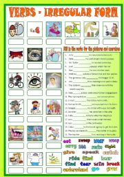 English Worksheet: IRREGULAR VERBS  - (B/W & Keys)