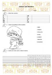 English Worksheet: Colours and Numbers