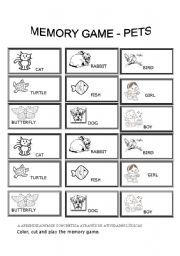 English Worksheet: Memory game - Pets