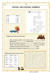 English Worksheet: Ordinal and Cardinal Numbers