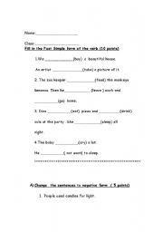 English worksheet: past simple tense