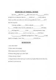 English Worksheet: verbal tenses and reading
