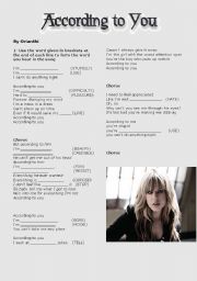 English Worksheet: According to You by Orianthi