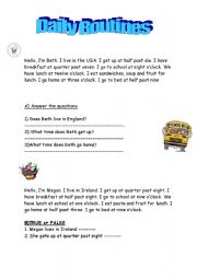 English Worksheet: daily routines