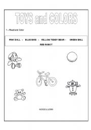 English worksheet: Toys and Colors