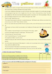 The yellow car - a mysterious bank robbery Reading + 2 pages worksheet