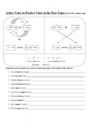 English Worksheet: Active to Passive Voice (Past Tense) {Fully Editable}