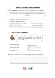 English worksheet: Greetings and presentations