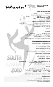 English Worksheet: 2010 FIFA WORLD CUP Anthem Song