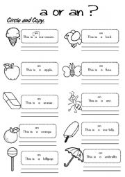 English Worksheet: A or AN? 2