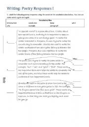 English Worksheet: Writing: Poetry Responses I