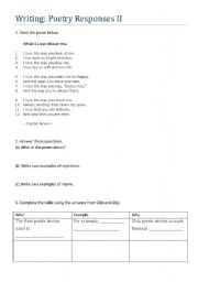 English Worksheet: Writing: Poetry Responses II