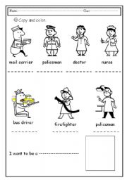 English Worksheet: copy the words and color