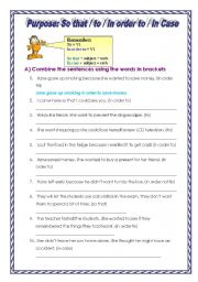 English Worksheet: so that in case