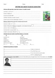 English worksheet: Written test about the book characters (2nd grade ciclo basico)